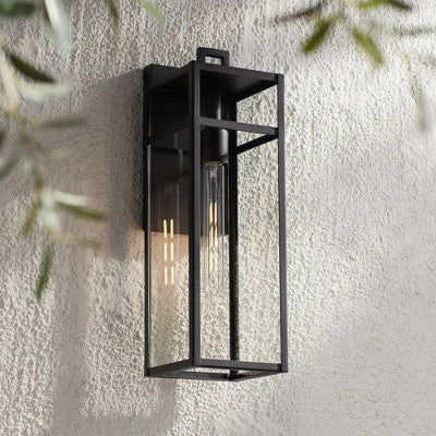 John Timberland San Lucas 18 3/4" High Modern Outdoor Wall Light Fixture Mount Porch House Exterior Weatherproof Sand Black Metal Clear Glass Shade