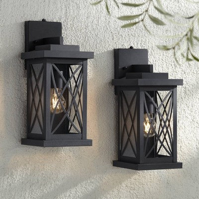 John Timberland Woodland Park Mission Outdoor Wall Light Fixtures Set Of 2 Black Metal Dusk To Dawn 15" Clear Glass For Post Exterior Barn Porch