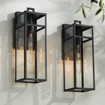 John Timberland San Lucas 18 3/4" High Modern Outdoor Wall Light Fixture Mount Porch House Set Of 2 Weatherproof Sand Black Metal Clear Glass Shade