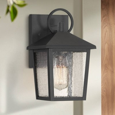 John Timberland Westmont 10 1/2" High Modern Outdoor Wall Light Fixture Mount Porch House Exterior Weatherproof Sand Black Aluminum Seeded Glass Shade