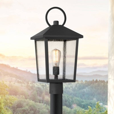 John Timberland Westmont 20 3/4" High Modern Outdoor Post Light Fixture Pole Porch House Exterior Weatherproof Sand Black Aluminum Seeded Glass Shade